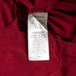 Pre Owned Burberry Brit Red Stretch Cotton Nova Check Trim Round Neck T-Shirt M
