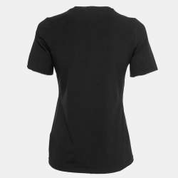 مملوكة مسبقًا Burberry Brit Black Stretch Cotton Nova Check Trim Round Neck T-Shirt M
