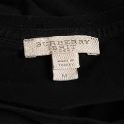 مملوكة مسبقًا Burberry Brit Black Stretch Cotton Nova Check Trim Round Neck T-Shirt M