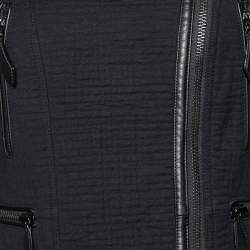 Pre Owned Burberry Brit Black Textured Cotton Leather Trim Biker Jacket M