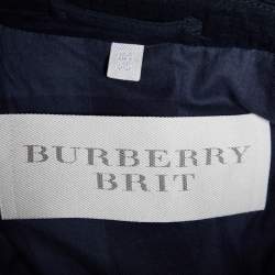 Pre Owned Burberry Brit Black Textured Cotton Leather Trim Biker Jacket M