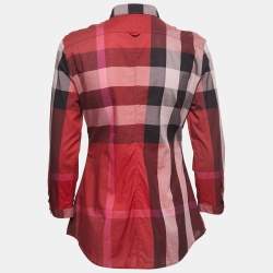 Pre Owned Burberry Brit Red Checked Cotton Button Front Shirt S
