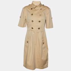 Pre Owned Burberry Brit Beige Cotton Knit Double Breasted Mini Dress M