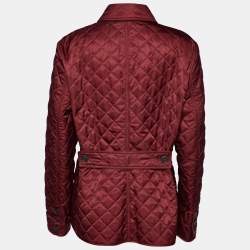 Pre Owned Burberry Brit Burgundy Quilted Polyester Button Front Jacket XL