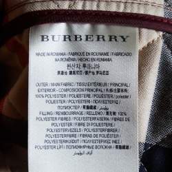 Pre Owned Burberry Brit Burgundy Quilted Polyester Button Front Jacket XL