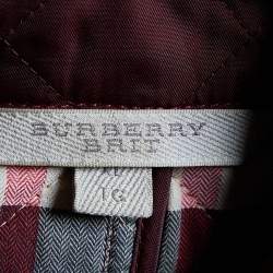 Pre Owned Burberry Brit Burgundy Quilted Polyester Button Front Jacket XL