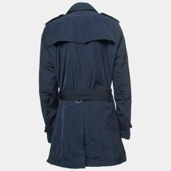 Pre Owned Burberry Brit Navy Blue Double-Breasted Belted Trenchcoat L