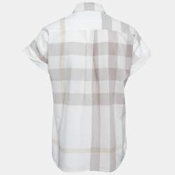 مملوكة مسبقًا Burberry Brit White/Beige Exploded Check Print Cotton Half Sleeve Shirt S 