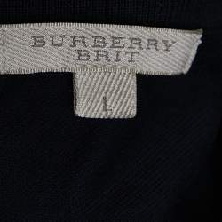 مملوكة مسبقًا تي شيرت بولو بربري بريت قطن بيكيه أسود كاروهات نوفا مقاس كبير - لارج