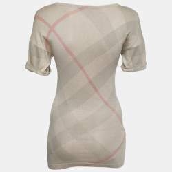 Burberry Brit Beige Nova Check Silk & Cotton Knit Sweater XS