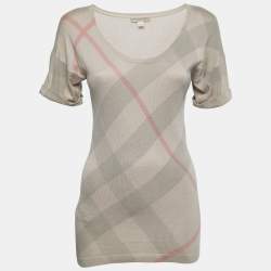 Burberry Brit Beige Nova Check Silk & Cotton Knit Sweater XS