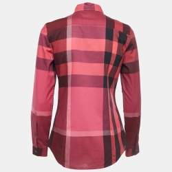 Pre Owned Burberry Brit Dark Pink Giant Check Cotton Button Front Shirt XS