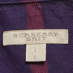 مملوكة مسبقًا Burberry Brit Blue Plaid Cotton Blend Button Front Full Sleeve Shirt L