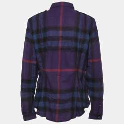 مملوكة مسبقًا Burberry Brit Blue Plaid Cotton Blend Button Front Full Sleeve Shirt L
