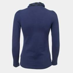Pre Owned Burberry Brit Navy Blue Cotton Ruffled Collar Full Sleeve Polo T-Shirt XS