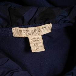 Pre Owned Burberry Brit Navy Blue Cotton Ruffled Collar Full Sleeve Polo T-Shirt XS