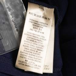 Pre Owned Burberry Brit Navy Blue Cotton Ruffled Collar Full Sleeve Polo T-Shirt XS