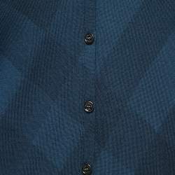 Pre Owned Burberry Brit Navy Blue Checkered Wool Blend Cotton Button Front Cardigan L