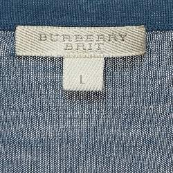 Pre Owned Burberry Brit Navy Blue Checkered Wool Blend Cotton Button Front Cardigan L