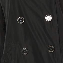 Pre Owned Burberry Brit Black Polyester Double Breasted Hooded Trench Coat S