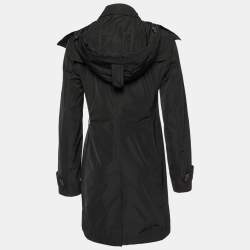 Pre Owned Burberry Brit Black Polyester Double Breasted Hooded Trench Coat S