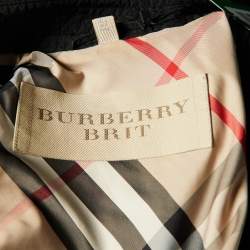 Pre Owned Burberry Brit Black Polyester Double Breasted Hooded Trench Coat S