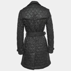 Pre Owned Burberry Brit Black Quilted Nylon Belted Coat S