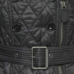 Pre Owned Burberry Brit Black Quilted Nylon Belted Coat S