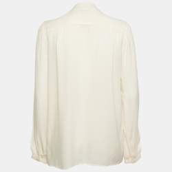Pre Owned Burberry Brit Cream Pleated Silk Tie Neck Shirt M