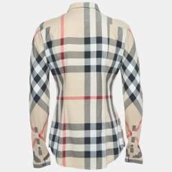 Pre Owned Burberry Brit Beige Checked Printed Cotton Shirt XS
