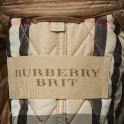 Pre Owned Burberry Brit Beige Nylon Double Breasted Coat XS