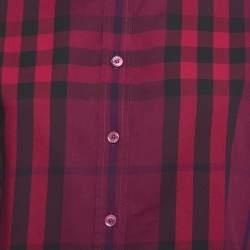 مملوكة مسبقًا Burberry Brit Purple Checked Cotton Button Front Shirt L
