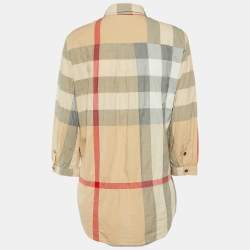 Pre Owned Burberry Brit Beige Giant Check Cotton Half Buttoned Shirt M