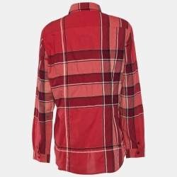 مملوكة مسبقًا Burberry Brit Dark Pink Checked Cotton Button Front Shirt L