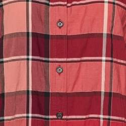 مملوكة مسبقًا Burberry Brit Dark Pink Checked Cotton Button Front Shirt L
