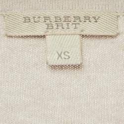 Pre Owned Burberry Brit Beige Checked Silk Blend Knit V-Neck T-Shirt XS