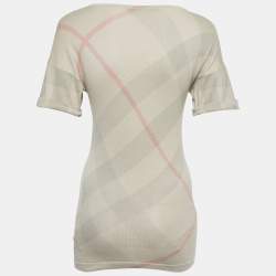 Pre Owned Burberry Brit Beige Checked Silk Blend Knit V-Neck T-Shirt XS