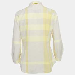 Pre Owned Burberry Brit Yellow Checked Cotton Three-Quarter Sleeve Shirt M