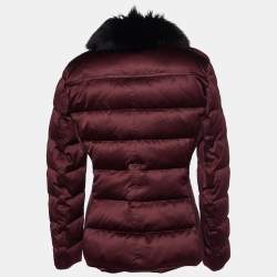 Pre Owned Burberry Brit Burgundy Fox Fur Trimmed Puffer Jacket M