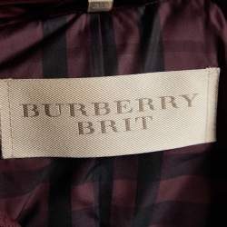 Pre Owned Burberry Brit Burgundy Fox Fur Trimmed Puffer Jacket M