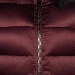 Pre Owned Burberry Brit Burgundy Fox Fur Trimmed Puffer Jacket M