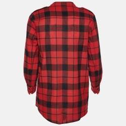 Pre Owned Burberry Brit Red/Black Checked Wool Long Sleeve Blouse M