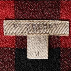 Pre Owned Burberry Brit Red/Black Checked Wool Long Sleeve Blouse M