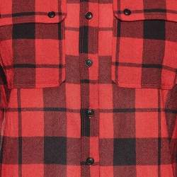 Pre Owned Burberry Brit Red/Black Checked Wool Long Sleeve Blouse M