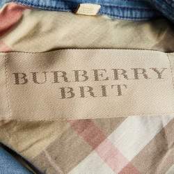 Burberry Brit Blue Denim Double Breasted Belted Trench Coat M
