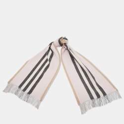 Pre Owned Burberry London Beige Reversible Icon Stripe Cashmere Stole