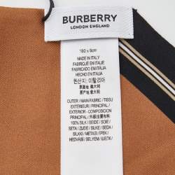Pre Owned Burberry Beige & Brown Vintage Check Silk Ribbon Scarf