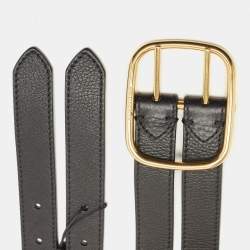 Pre Owned Burberry Black/Green Leather Lyndon Double Strap Buckle Belt 90CM