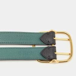 Pre Owned Burberry Black/Green Leather Lyndon Double Strap Buckle Belt 90CM
