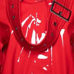 Burberry London Bright Red Faux Leather Belt Detail Coat S